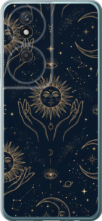 Celestial Harmony: Sun & Moon Gold Mystic Pattern
