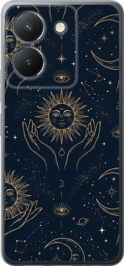 Celestial Harmony: Sun & Moon Gold Mystic Pattern