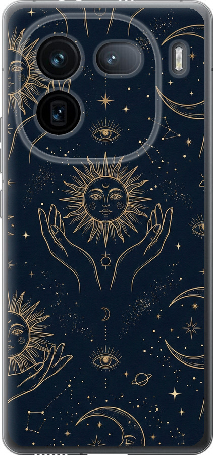 Celestial Harmony: Sun & Moon Gold Mystic Pattern