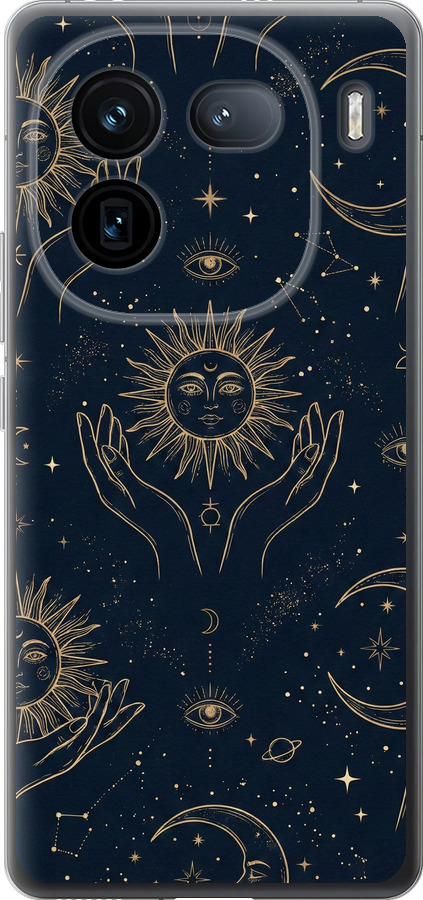 Celestial Harmony: Sun & Moon Gold Mystic Pattern
