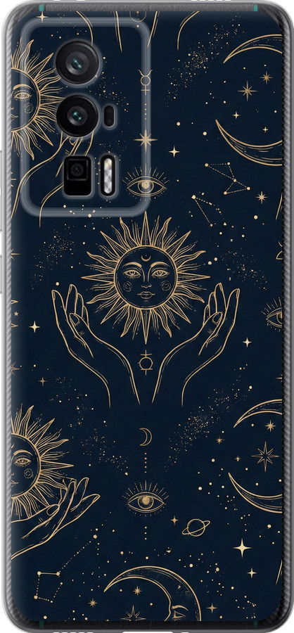 Celestial Harmony: Sun & Moon Gold Mystic Pattern