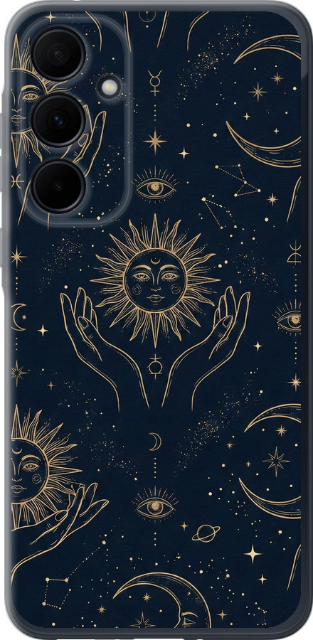 Celestial Harmony: Sun & Moon Gold Mystic Pattern