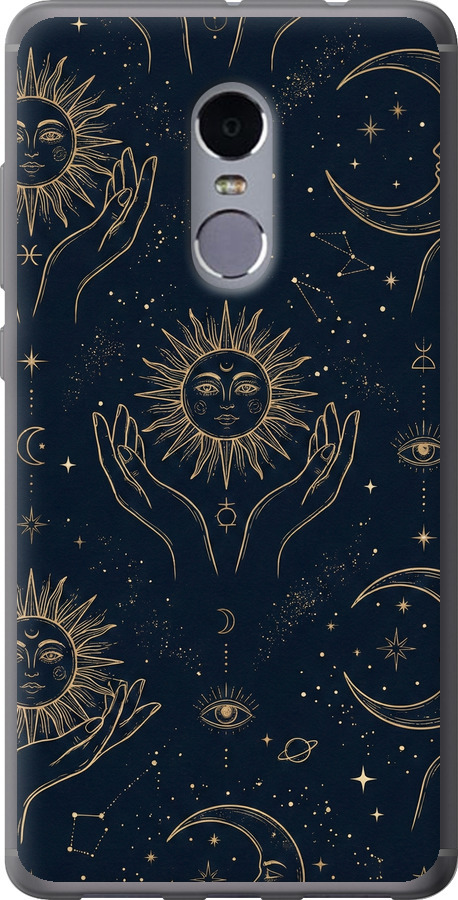Celestial Harmony: Sun & Moon Gold Mystic Pattern