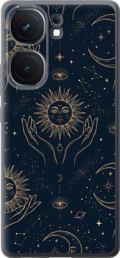 Celestial Harmony: Sun & Moon Gold Mystic Pattern