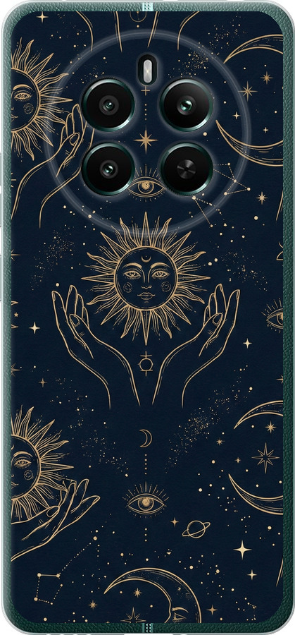 Celestial Harmony: Sun & Moon Gold Mystic Pattern