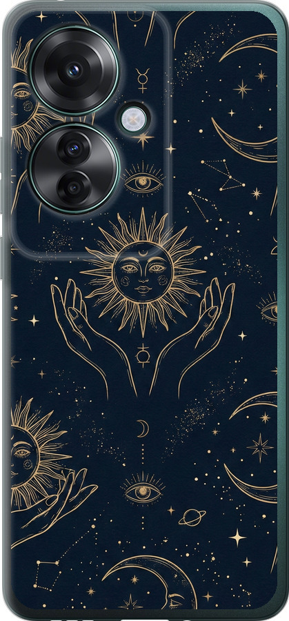 Celestial Harmony: Sun & Moon Gold Mystic Pattern