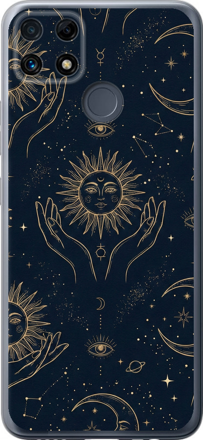 Celestial Harmony: Sun & Moon Gold Mystic Pattern