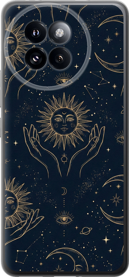 Celestial Harmony: Sun & Moon Gold Mystic Pattern