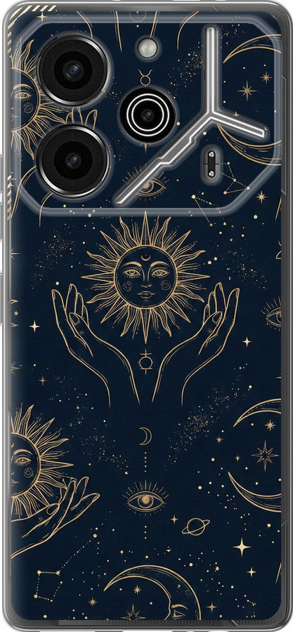 Celestial Harmony: Sun & Moon Gold Mystic Pattern