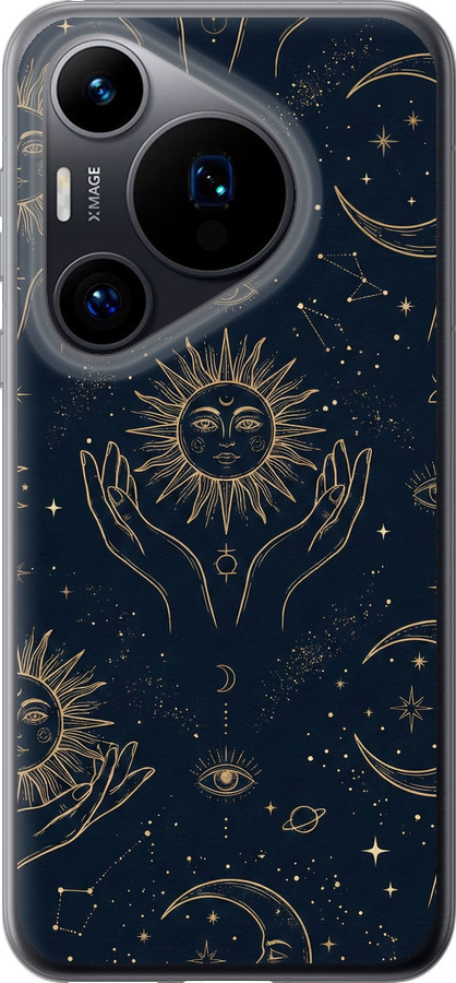 Celestial Harmony: Sun & Moon Gold Mystic Pattern