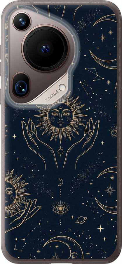 Celestial Harmony: Sun & Moon Gold Mystic Pattern