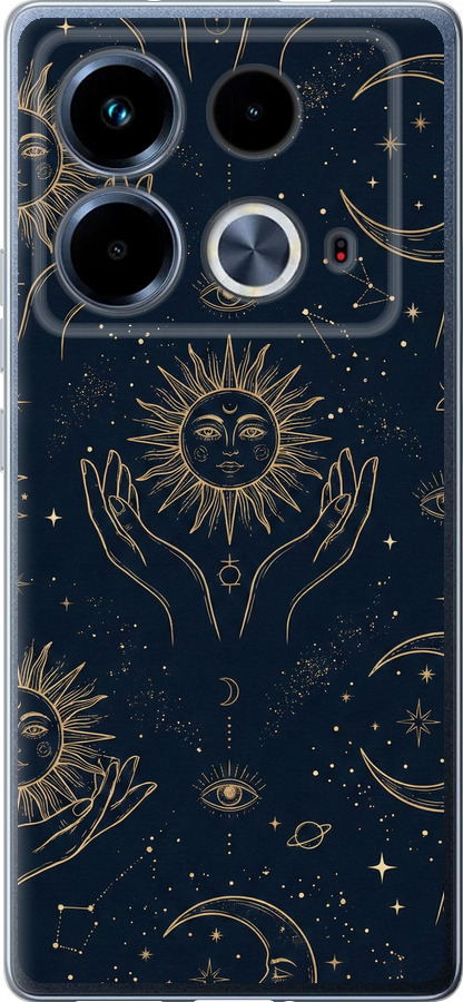 Celestial Harmony: Sun & Moon Gold Mystic Pattern