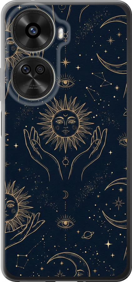 Celestial Harmony: Sun & Moon Gold Mystic Pattern