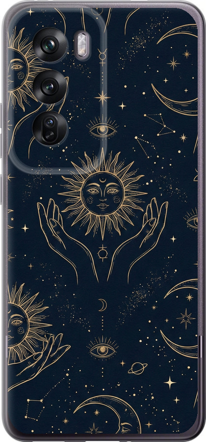 Celestial Harmony: Sun & Moon Gold Mystic Pattern
