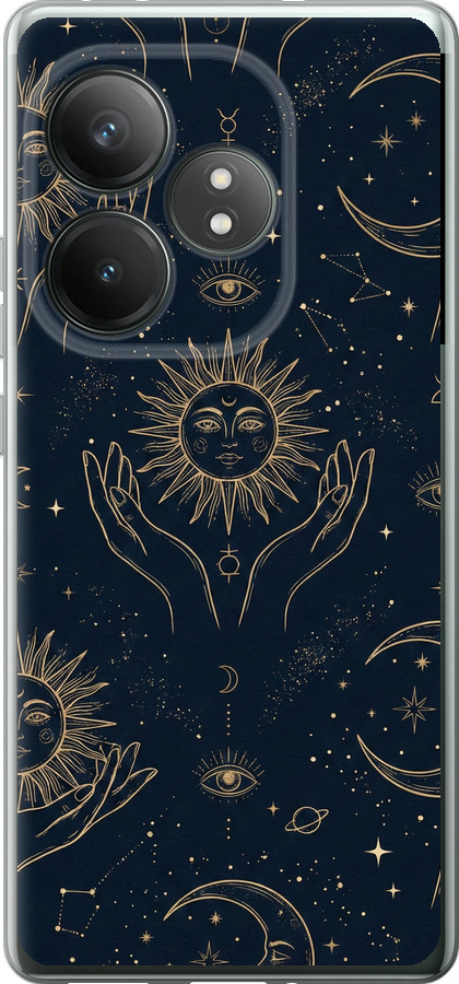 Celestial Harmony: Sun & Moon Gold Mystic Pattern