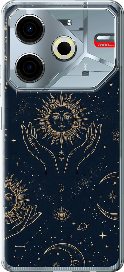 Celestial Harmony: Sun & Moon Gold Mystic Pattern