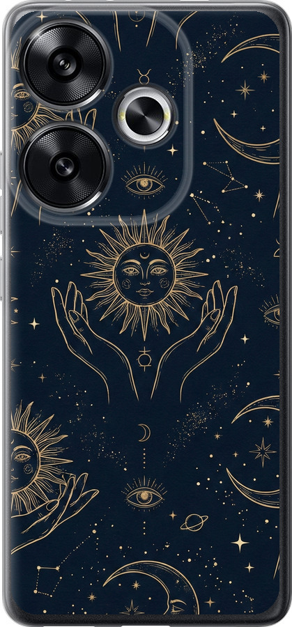 Celestial Harmony: Sun & Moon Gold Mystic Pattern
