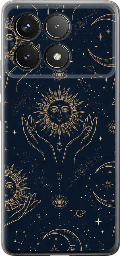 Celestial Harmony: Sun & Moon Gold Mystic Pattern