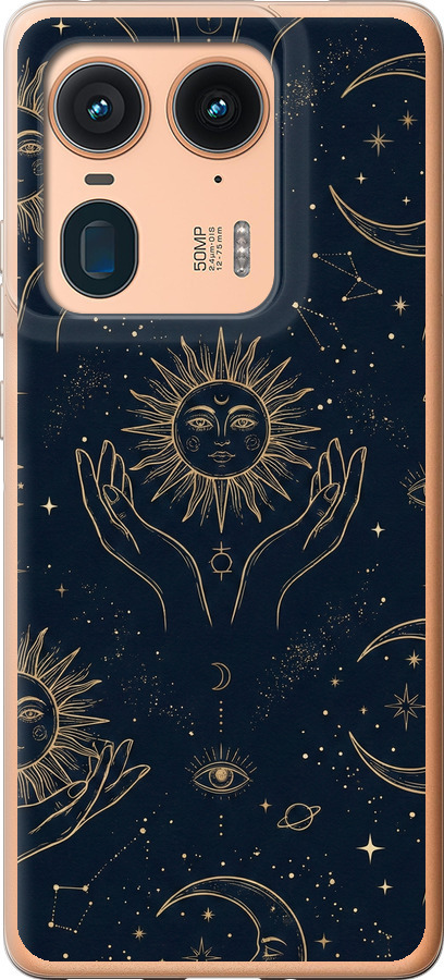 Celestial Harmony: Sun & Moon Gold Mystic Pattern