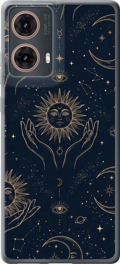 Celestial Harmony: Sun & Moon Gold Mystic Pattern