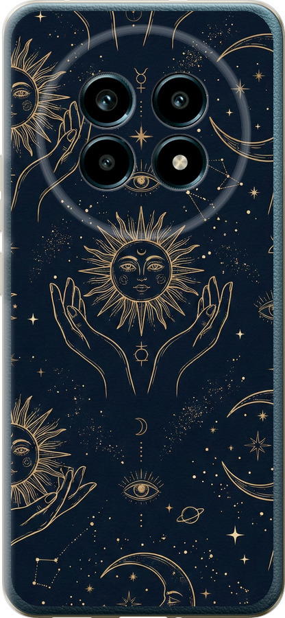 Celestial Harmony: Sun & Moon Gold Mystic Pattern