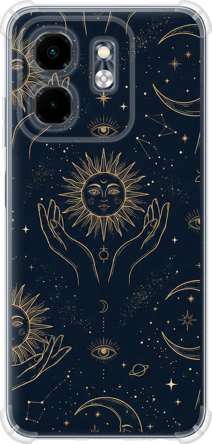 Celestial Harmony: Sun & Moon Gold Mystic Pattern