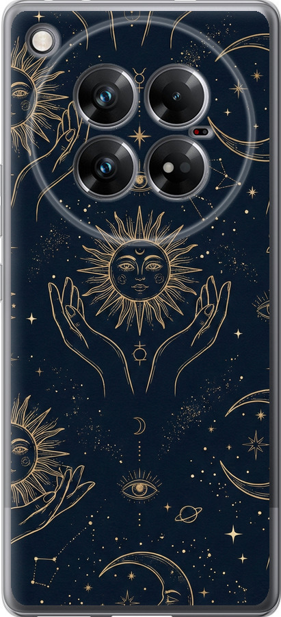 Celestial Harmony: Sun & Moon Gold Mystic Pattern