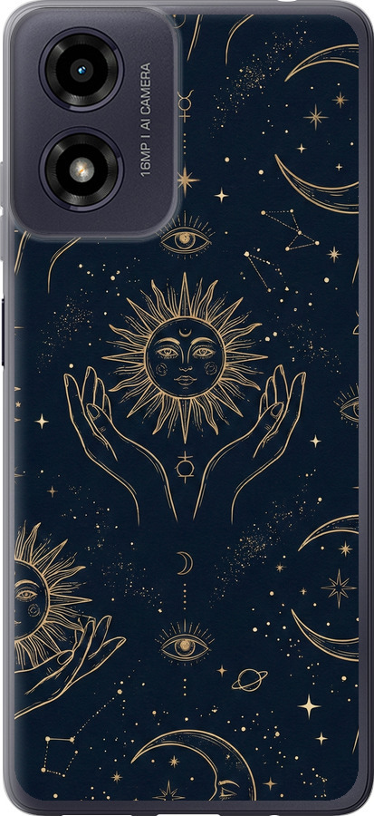 Celestial Harmony: Sun & Moon Gold Mystic Pattern