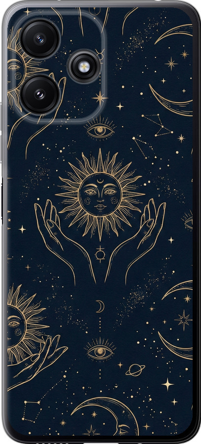 Celestial Harmony: Sun & Moon Gold Mystic Pattern