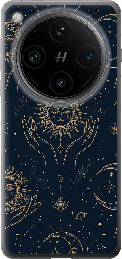 Celestial Harmony: Sun & Moon Gold Mystic Pattern