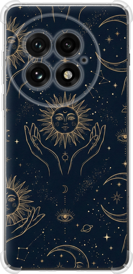 Celestial Harmony: Sun & Moon Gold Mystic Pattern