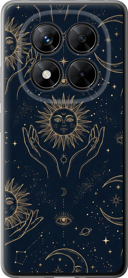 Celestial Harmony: Sun & Moon Gold Mystic Pattern