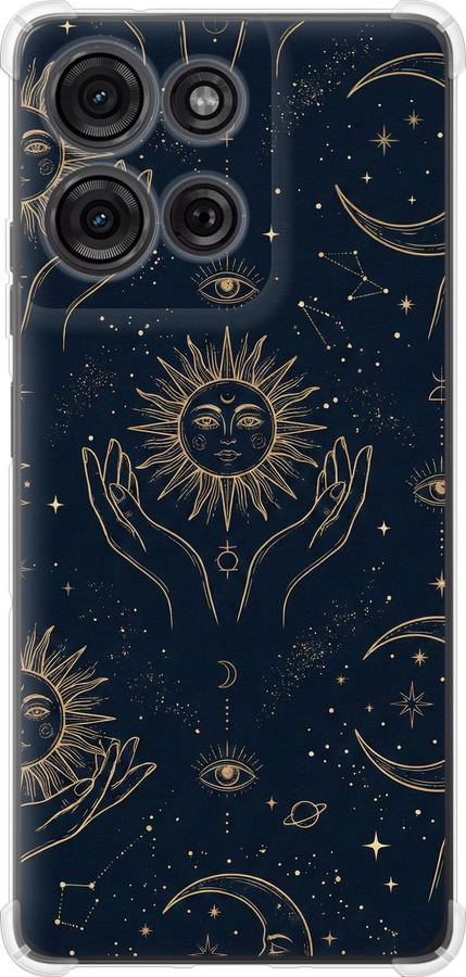 Celestial Harmony: Sun & Moon Gold Mystic Pattern
