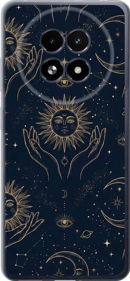Celestial Harmony: Sun & Moon Gold Mystic Pattern