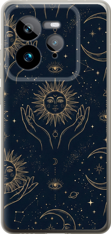 Celestial Harmony: Sun & Moon Gold Mystic Pattern