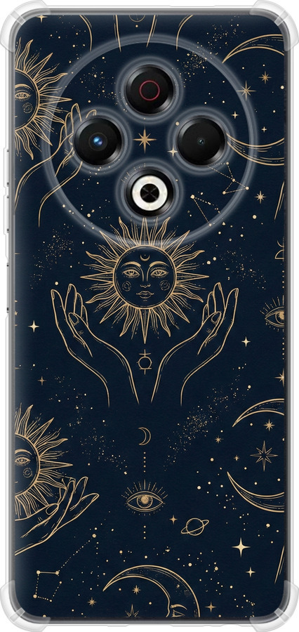 Celestial Harmony: Sun & Moon Gold Mystic Pattern