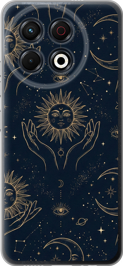 Celestial Harmony: Sun & Moon Gold Mystic Pattern