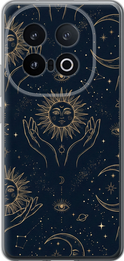Celestial Harmony: Sun & Moon Gold Mystic Pattern