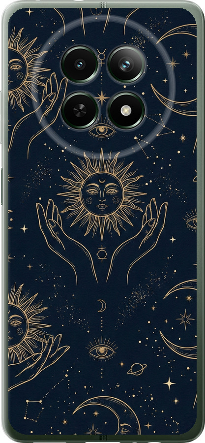 Celestial Harmony: Sun & Moon Gold Mystic Pattern