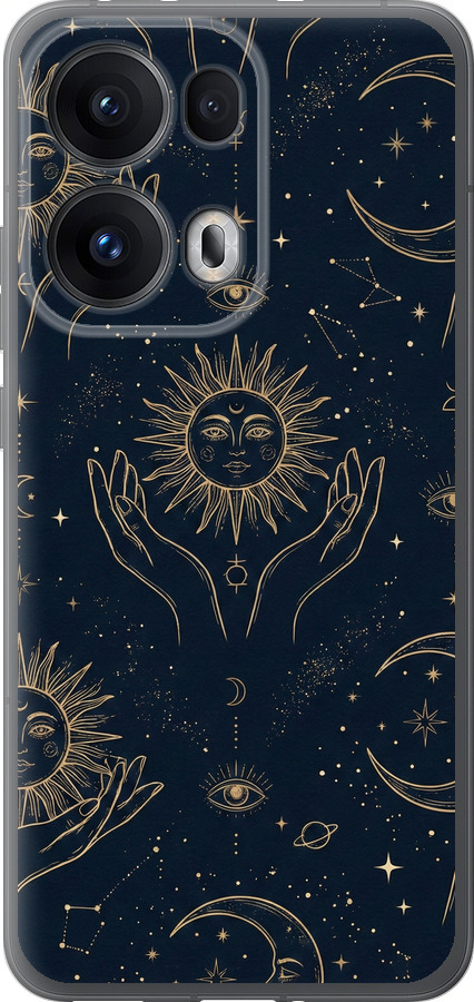 Celestial Harmony: Sun & Moon Gold Mystic Pattern