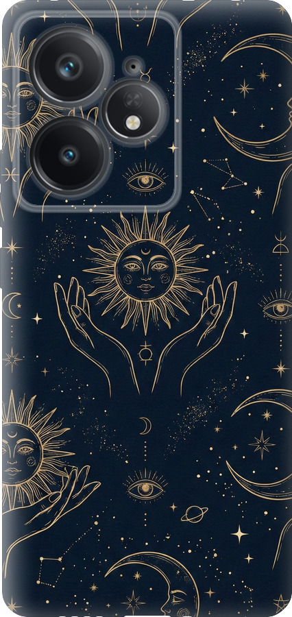 Celestial Harmony: Sun & Moon Gold Mystic Pattern