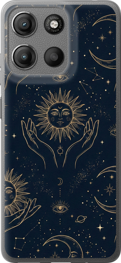 Celestial Harmony: Sun & Moon Gold Mystic Pattern