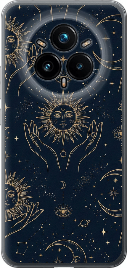 Celestial Harmony: Sun & Moon Gold Mystic Pattern