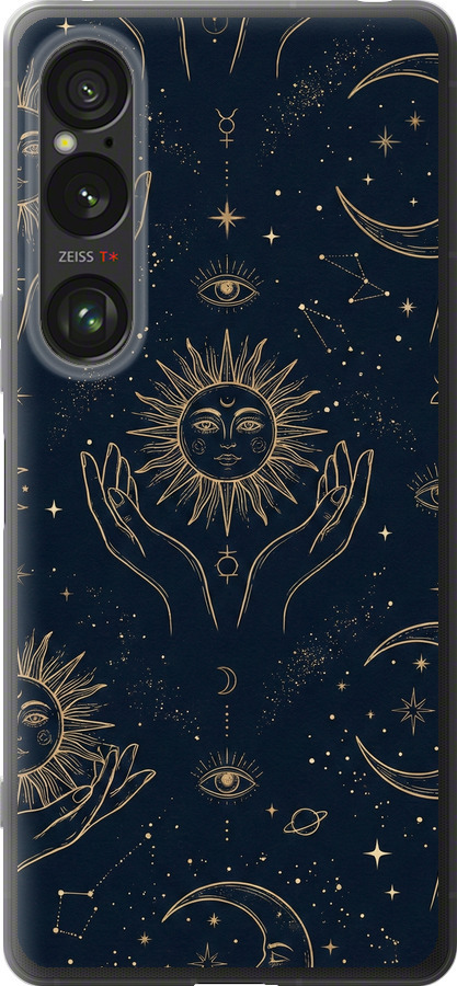 Celestial Harmony: Sun & Moon Gold Mystic Pattern