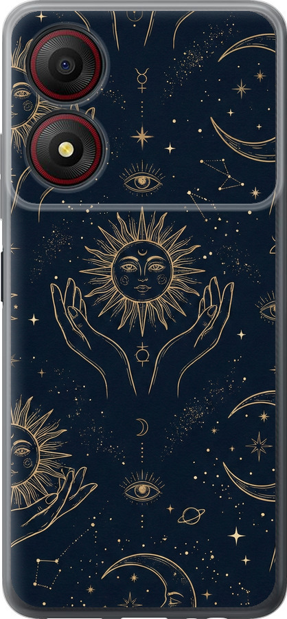 Celestial Harmony: Sun & Moon Gold Mystic Pattern