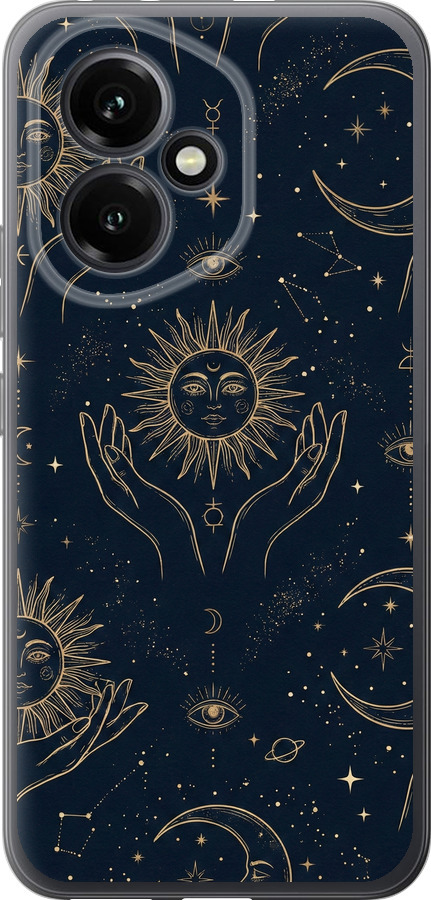 Celestial Harmony: Sun & Moon Gold Mystic Pattern