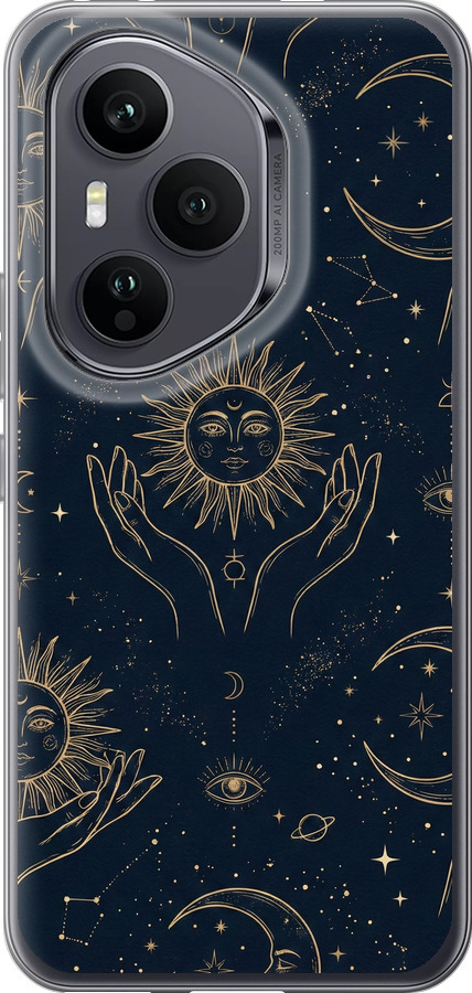 Celestial Harmony: Sun & Moon Gold Mystic Pattern