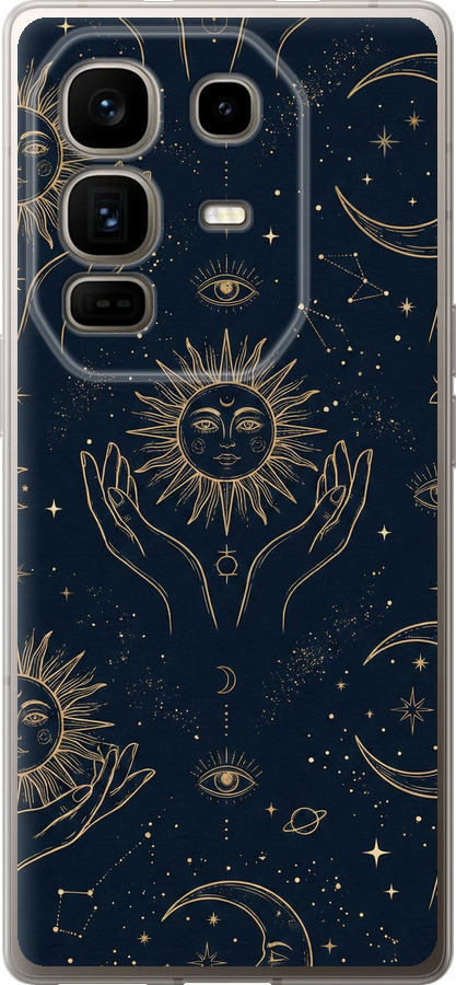 Celestial Harmony: Sun & Moon Gold Mystic Pattern