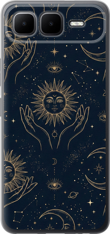 Celestial Harmony: Sun & Moon Gold Mystic Pattern