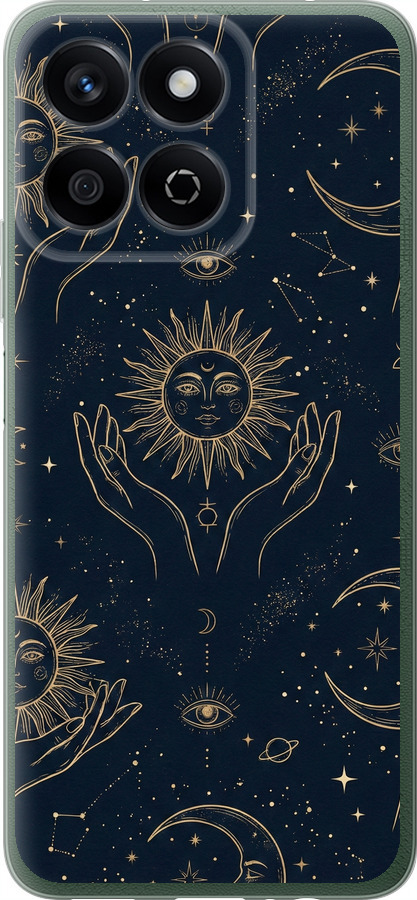 Celestial Harmony: Sun & Moon Gold Mystic Pattern